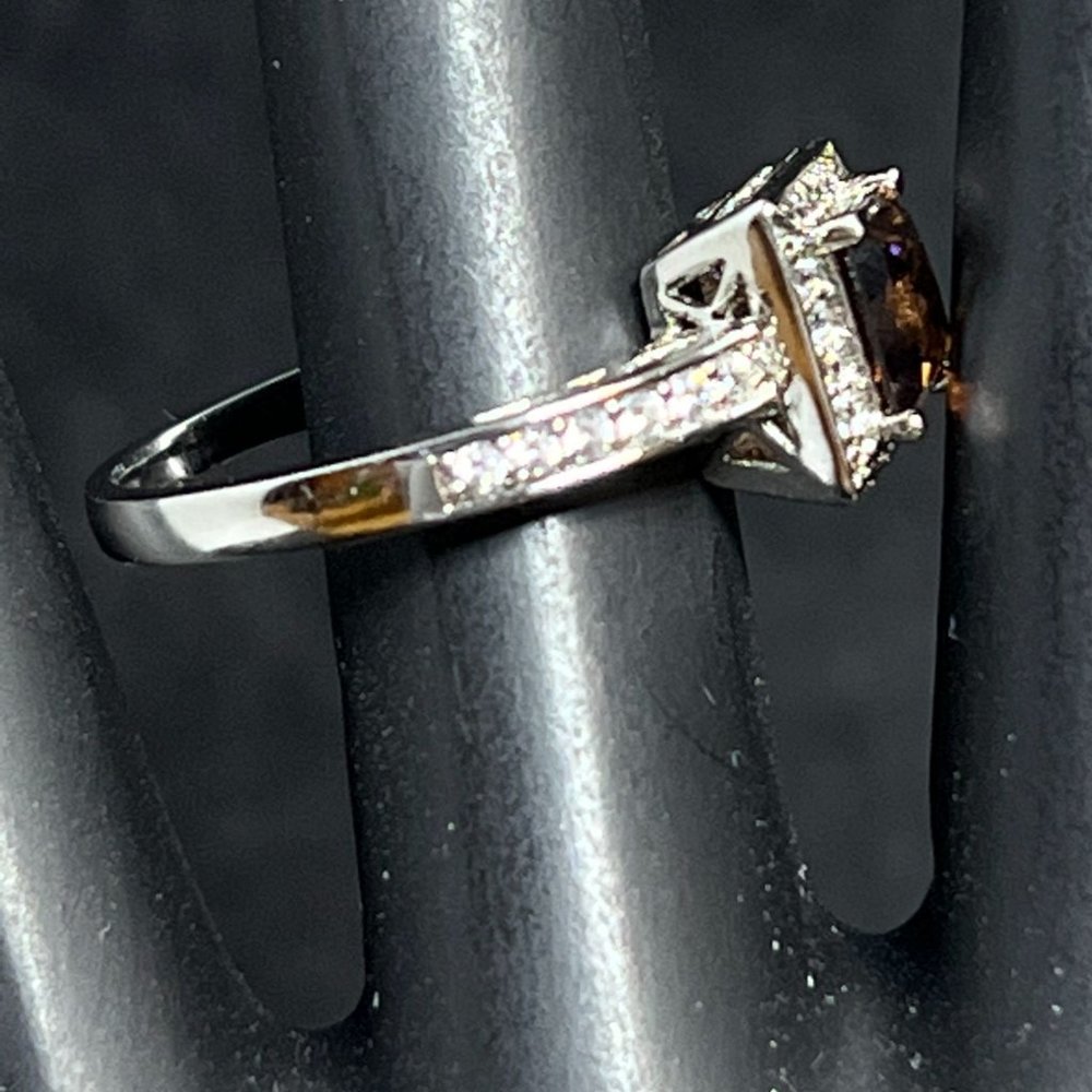 Sterling Silver With Brown Glass And Clear Cz Ring Sz 8 1/2 (R282) - Picture 3 of 6